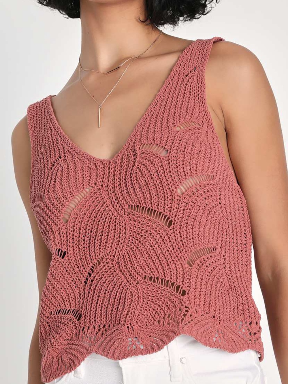 Jun & Ivy Pointelle Pink Knit Sleeveless Cropped Sweater Tank. Size Small